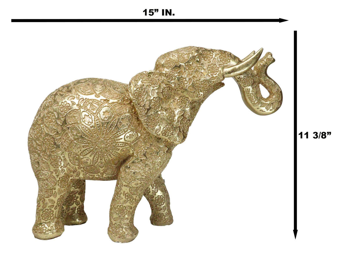 Large Feng Shui Royal Gold Ornate Mandala Design Elephant With Trunk Up Figurine - Ebros Gift