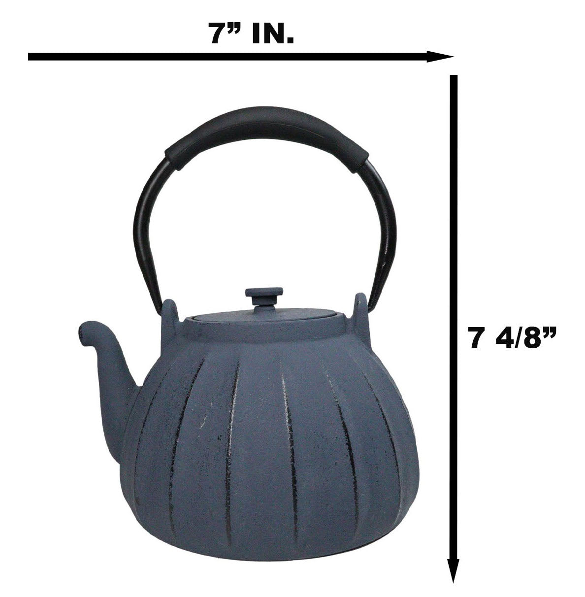 Dark Gray Wide Base Vertical Lines Design Medium Cast Iron Teapot 33oz Tea Pot