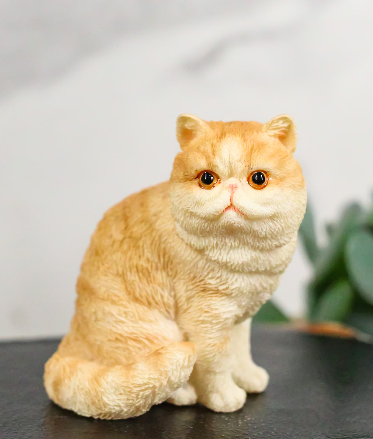 Realistic Feline Orange Tabby Kitty Cat Kitten Sitting Mini Figurine Glass Eyes - Ebros Gift