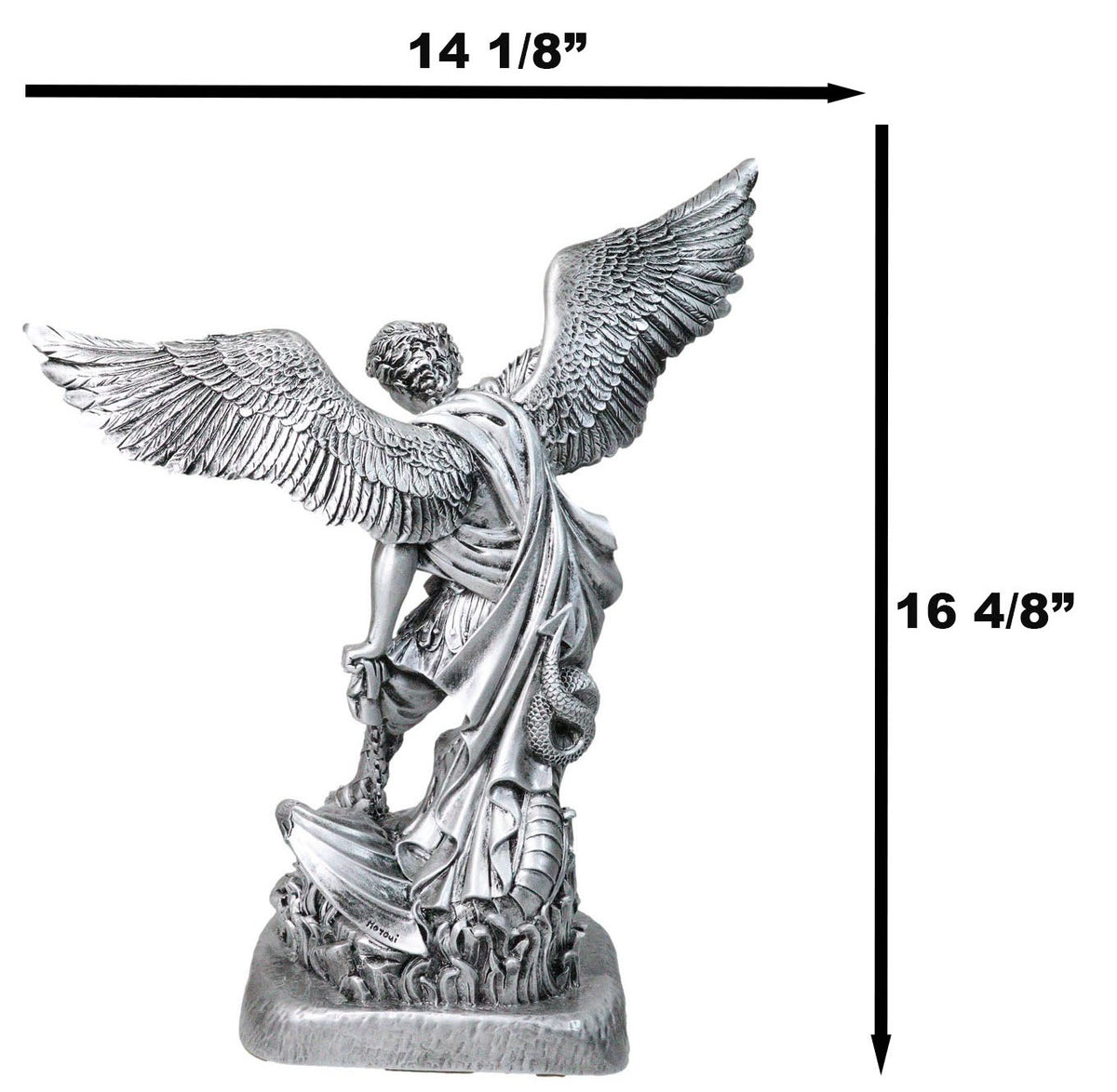 Italian Silver Archangel Saint Michael Trampling Satan With Sword Statue 16"H - Ebros Gift