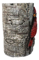 Red Cardinal Faux Birchwood Tree Pillar Candle Holder Rustic Songbird Figurine