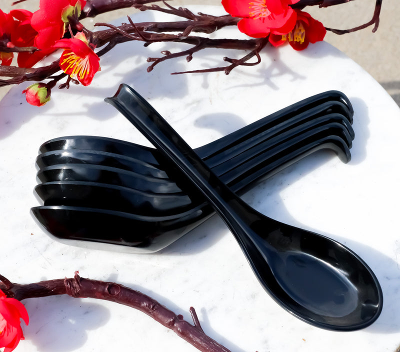 Glossy Black Melamine Ladle Style Soup Spoons With Hook Ends 1oz Set of 6 Spoon