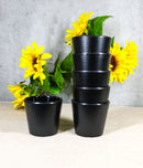 Pack Of 6 Black Silk Melamine Contemporary Ridged Yunomi Tea Cups 8oz