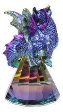 Metallic Blue Dragon Perching On Iridescent Pyramid Glass Small Figurine