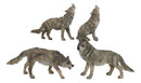 Set Of 4 Mystical Forest Woodland Alpha Gray Wolf Howling And Tracking Figurines