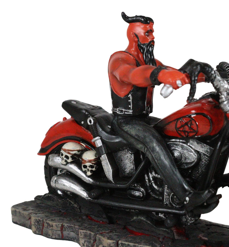 Red Inferno Devil Demon Motorcycle Chopper Biker With Pentagram Jacket Figurine