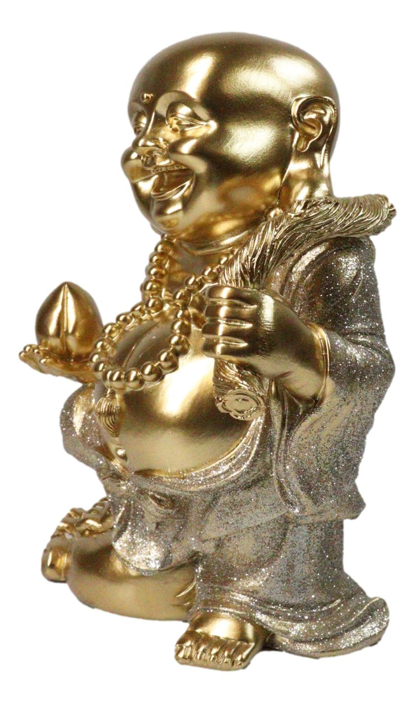 Golden Maitreya Laughing Buddha Bodhisattva Figurine Prosperity Wealth Happiness