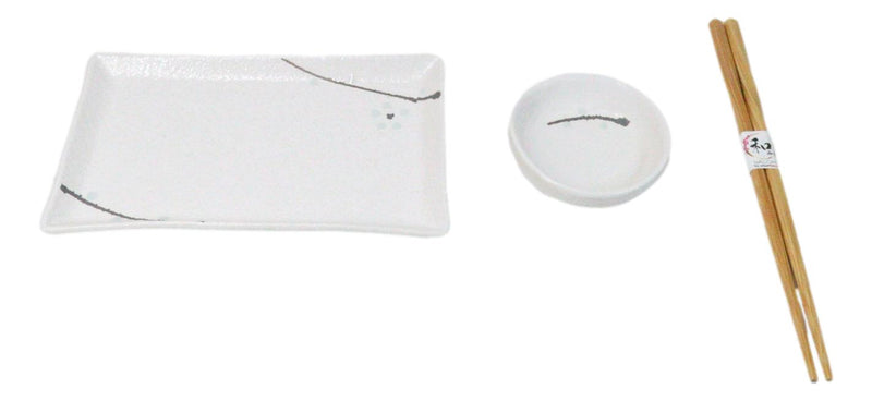 Yukino Hana Porcelain Sushi Plates Sauce Dishes Chopsticks Dinnerware Set For 2