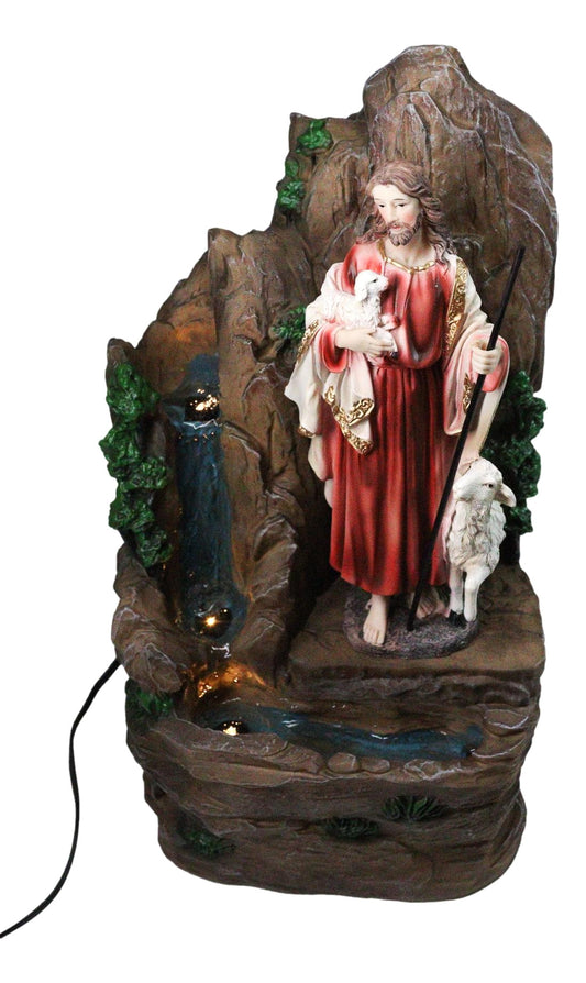Jesus The Good Shepherd Catholic Devotion Water Fountain Feature Sculpture 16"H - Ebros Gift