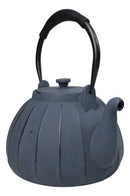 Dark Gray Wide Base Vertical Lines Design Medium Cast Iron Teapot 33oz Tea Pot