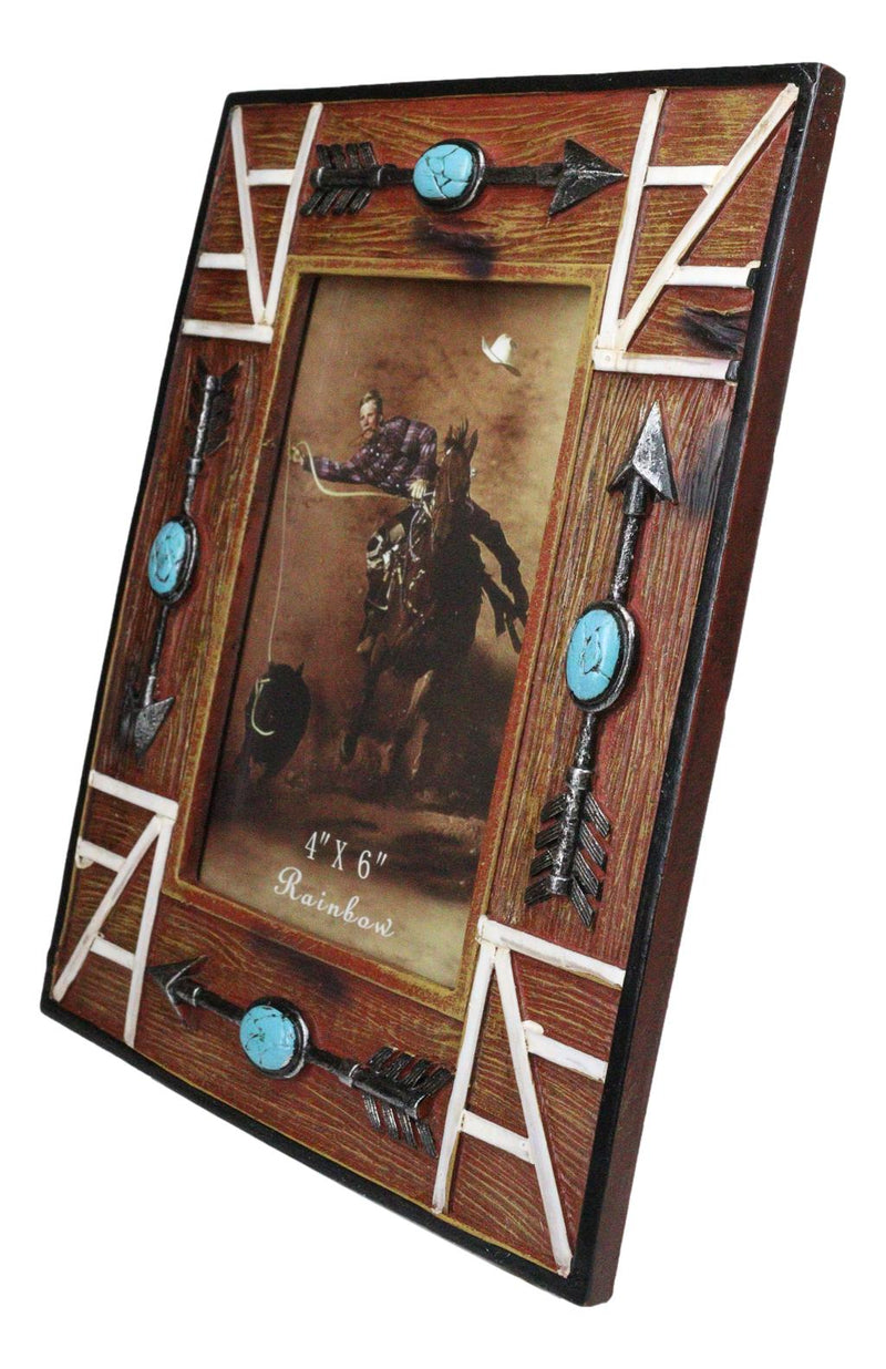 Southwest Boho Native Indian Turquoise Arrows Faux Wooden 4"X6" Picture Frame