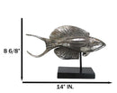 Nautical Marine Silver Tone Anthias Fish Sculpture With Museum Pole Stand Decor