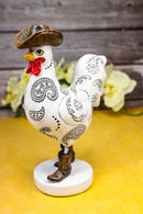 White Western Country Cowboy Chicken Rooster Wearing Hat And Boots Figurine 8"H