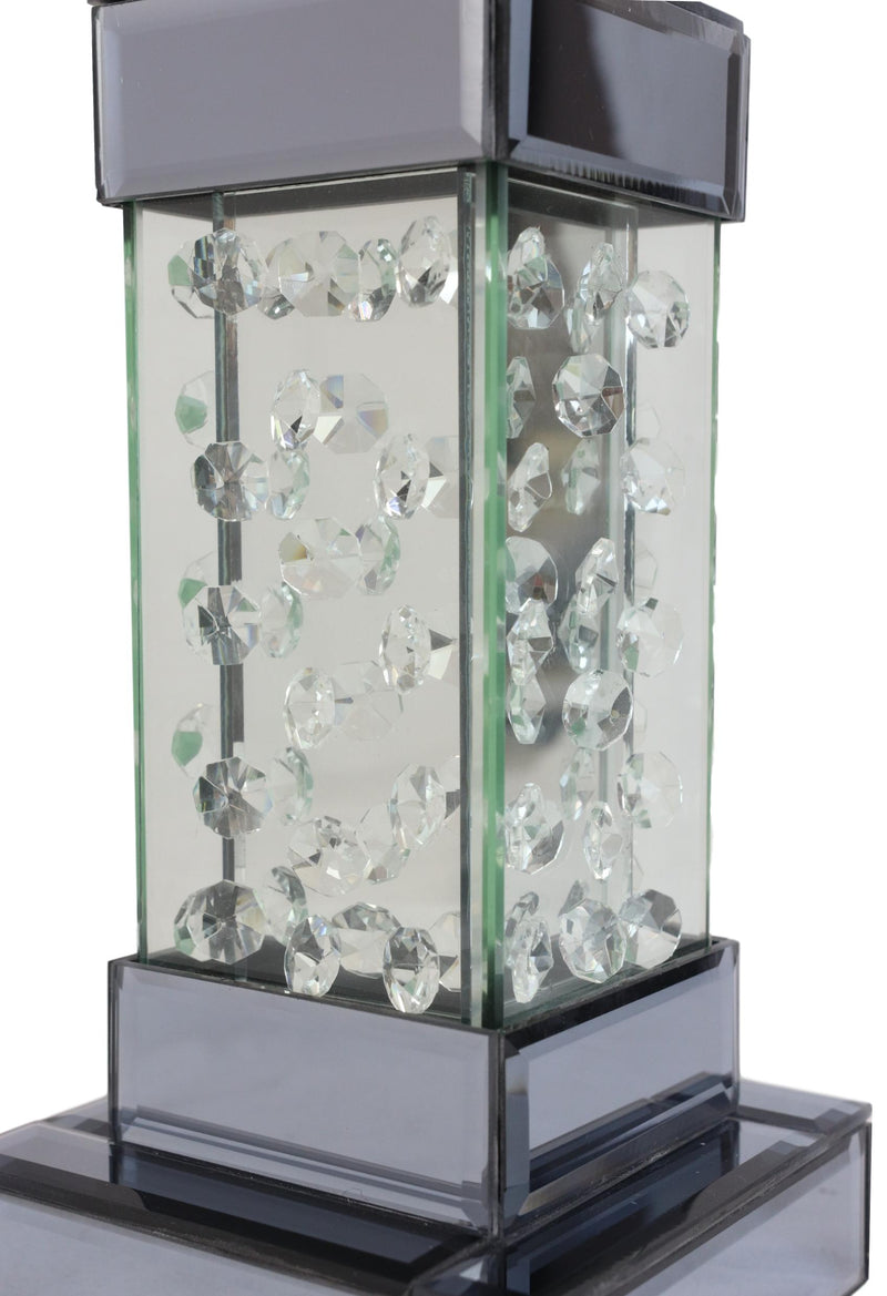 Modern Chic Beveled Floating Crystals Glass and Metal Pillar Candle Holder 11"H