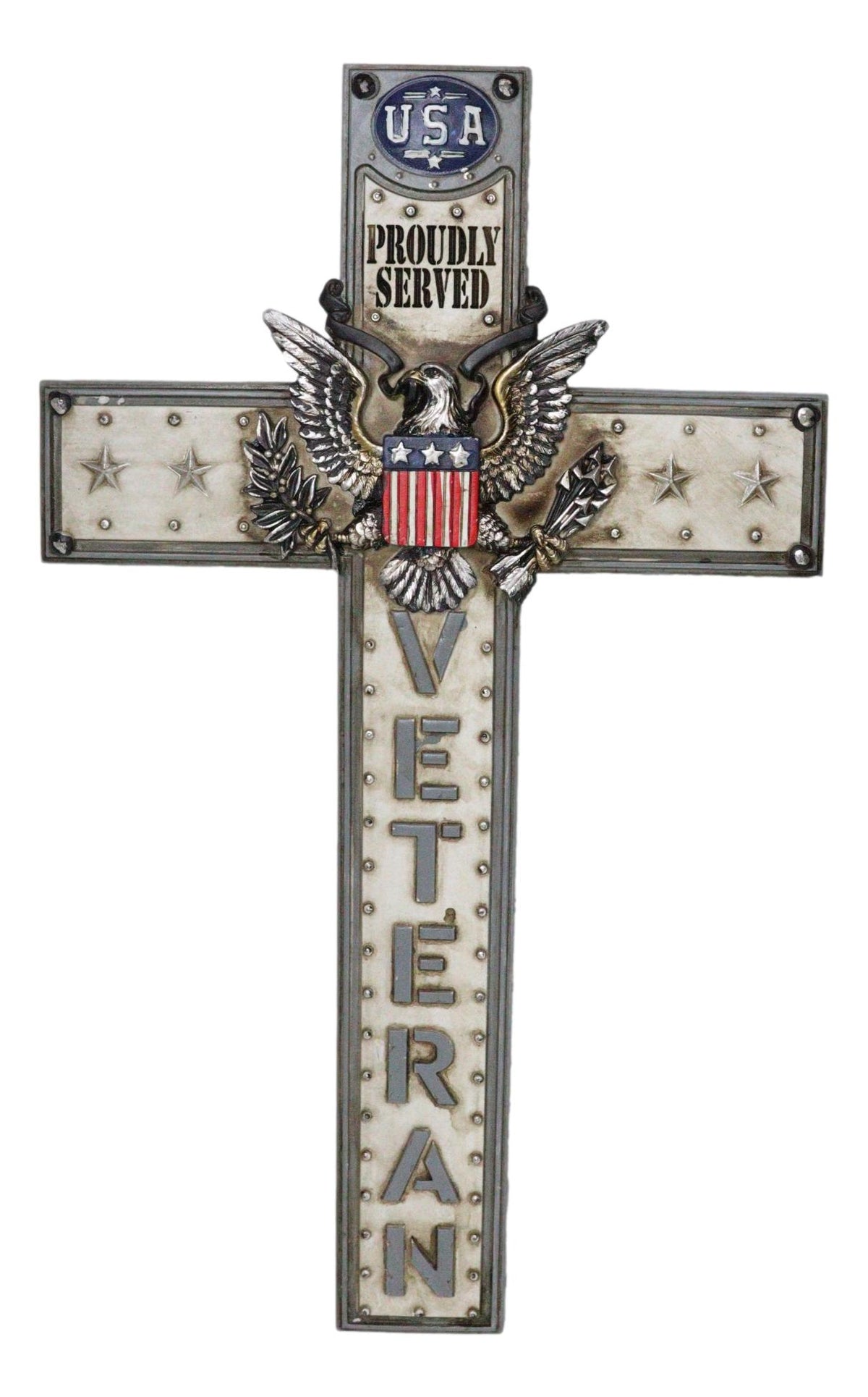 Western USA Proudly Served Flag American Great Seal Eagle Veteran Wall Cross - Ebros Gift