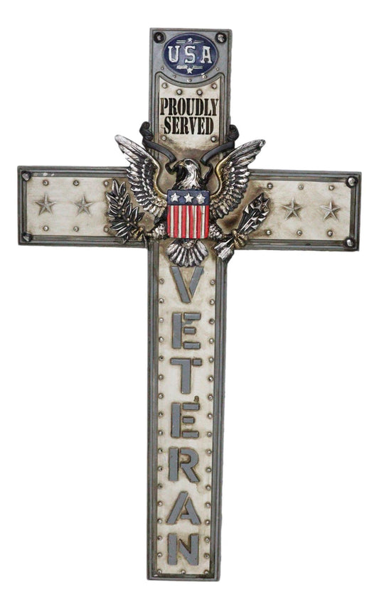 Western USA Proudly Served Flag American Great Seal Eagle Veteran Wall Cross - Ebros Gift