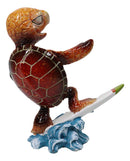 Sunkissed Surfing Turtle with Brown Shell Riding Surfboard Over Waves Figurine
