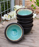 Pack Of 6 Crackle Green Midori Kannyu Ceramic Small Appetizer Rice Bowls 10oz