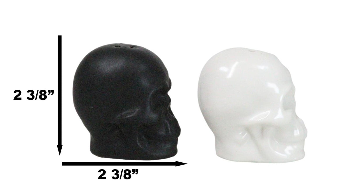 Matte Black And White Sugar Skulls Salt And Pepper Shakers Set Ceramic - Ebros Gift