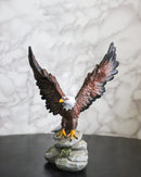 American Bald Eagle with Open Wings On Rock Cliff Statue Figurine 9.75" Tall