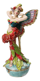 Tropical Floral Peacock Fairy Pewter Austrian Crystals Trinket Jewelry Box