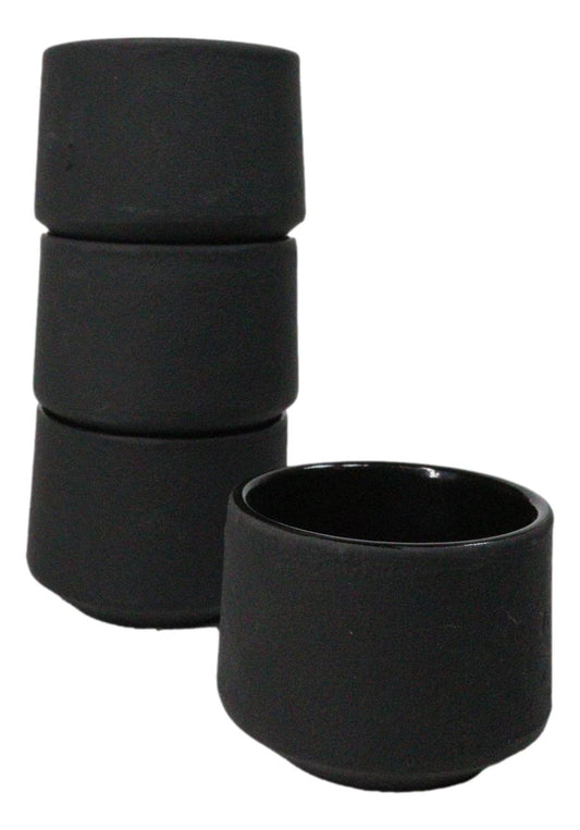 Gray Blue Modern Cylindrical Japanese Tetsubin Style Cast Iron Tea Cups Set of 4