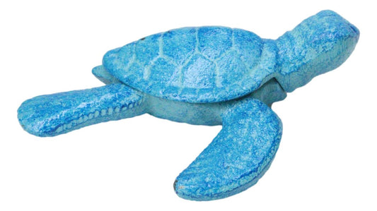Pack Of 2 Blue Patina Cast Iron Sea Turtle Tortoise Hatchling 4"L Figurines