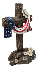Patriotic Memorial Desktop Standing Rugged Cross With American Flag Figurine