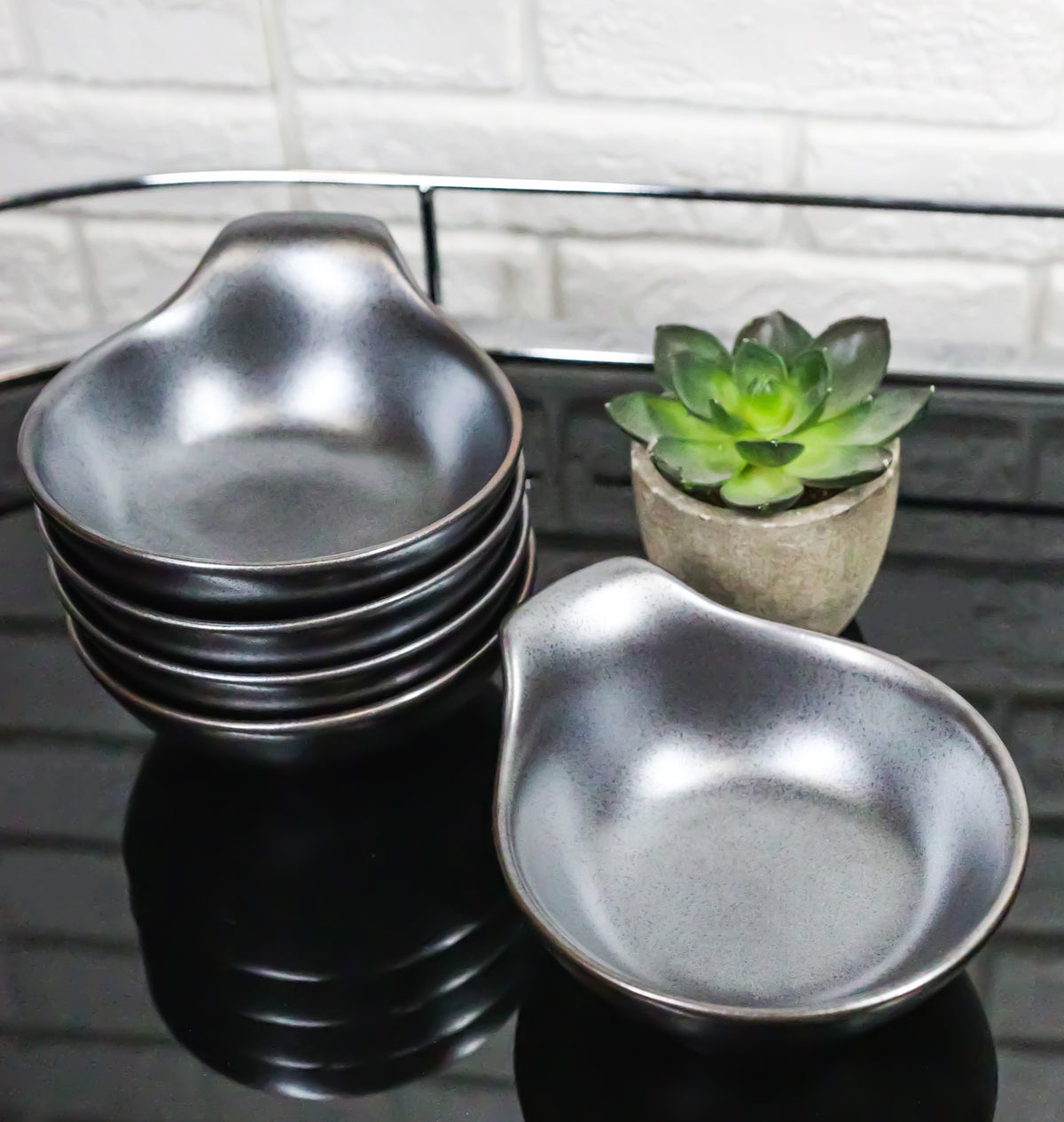 Pack Of 5 Tetsu Kesho Black Small Ponzu Sauce Miso Soup Bowls With Handle 5oz