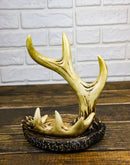 Rustic Buckhorn Stag Deer Antler On Faux Wood Cell Phone Holder Figurine 6"H