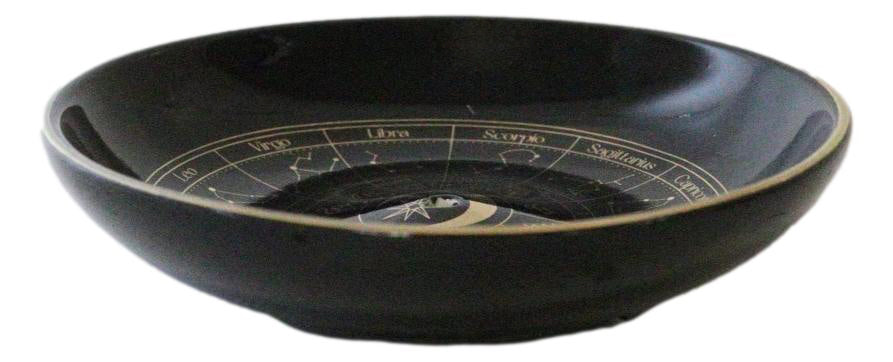 Wicca Black Astrology Wheel Round Incense Stick Burner Or Trinket Ceramic Dish
