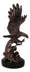 Patriotic Bald Eagle Swooping Into Ocean Waves Bronzed Resin Figurine With Base