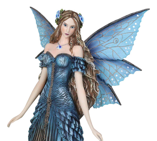 Large 17"H Blue And Purple Beautiful Lavender Garden Meadows Fairy Figurine
