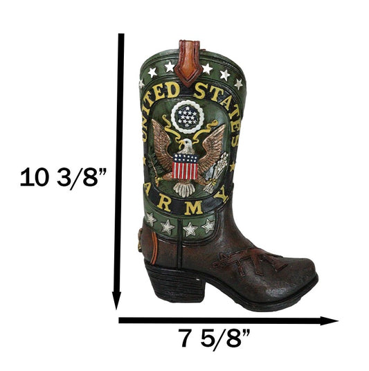 Rustic Western USA American Bald Eagle Army Emblem Cowboy Boot Flower Vase