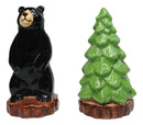 Wildlife Rustic Forest Black Bear And Pine Tree Ceramic Salt Pepper Shakers Set
