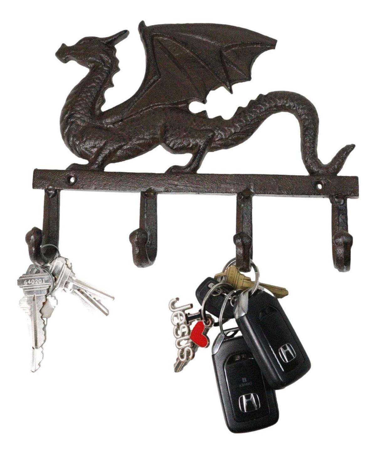 Cast Iron Legends Fantasy Sentinel Guardian Dragon 4 Pegs Wall Keys Hats Hook