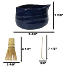 Glossy Navy Blue Ceramic Japanese Matcha Green Tea Bowl Whisk & Scoop Set
