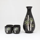 Charcoal Grey Bamboo Forest Porcelain Sake Carafe Flask And 4 Ochoko Cups Set