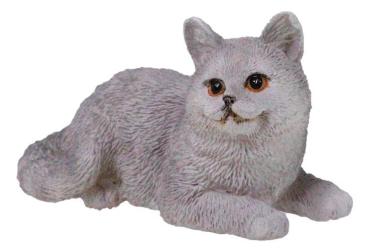 Realistic Feline British Shorthair Grey Kitty Cat Kitten Resting Mini Figurine