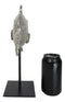 Nautical Marine Silver Tone Clown Triggerfish Fish Sculpture On Metal Pole Stand