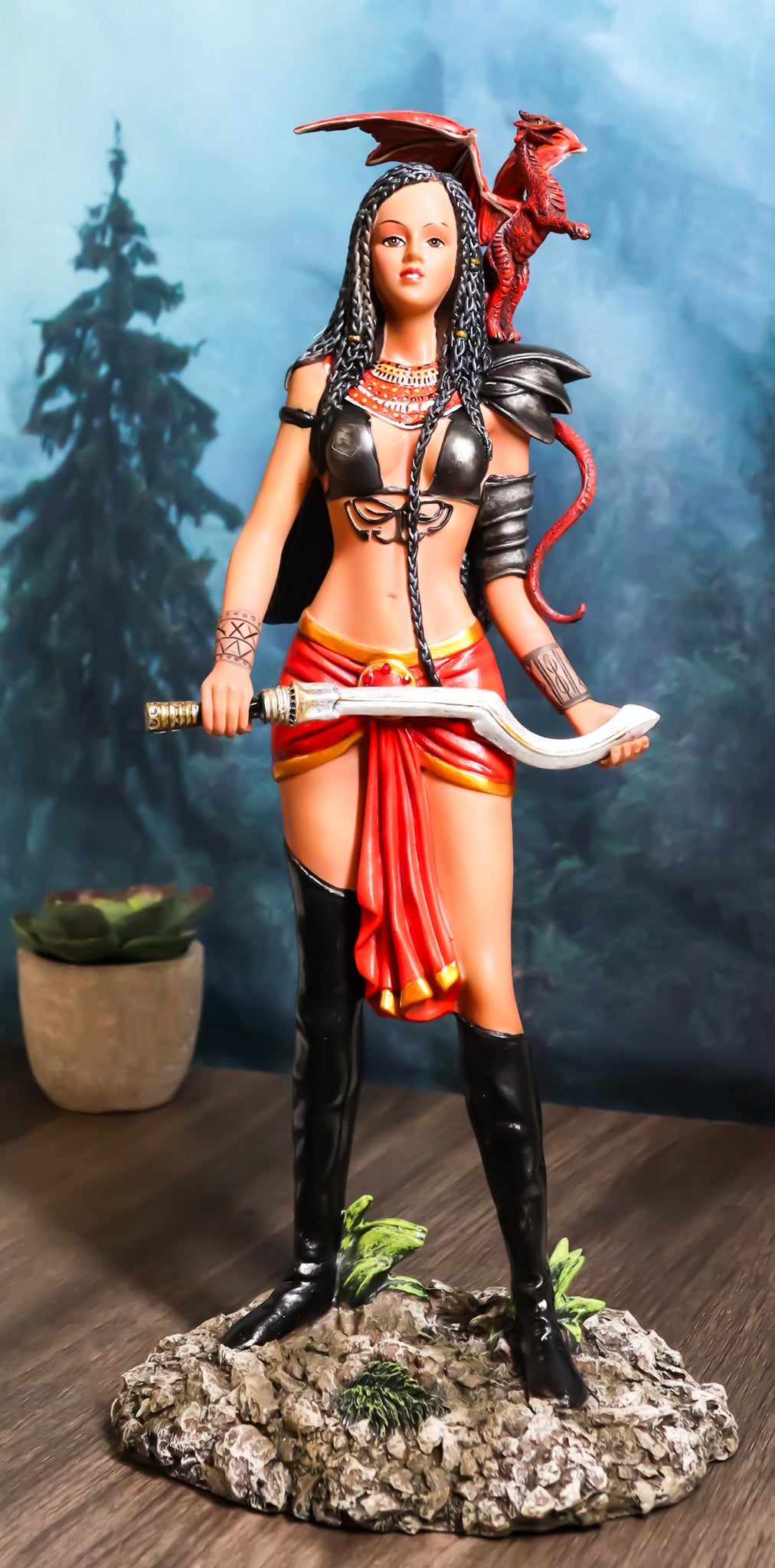 Tribal Warrior Ebony Princess Adaeze The Dragon Witch Holding Sickle Statue