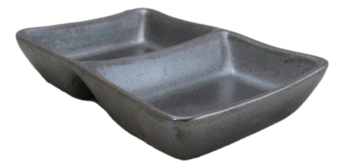 Pack Of 6 Ceramic Tetsu Kesho Soy Sauce Or Condiment Dishes With 2 Compartments