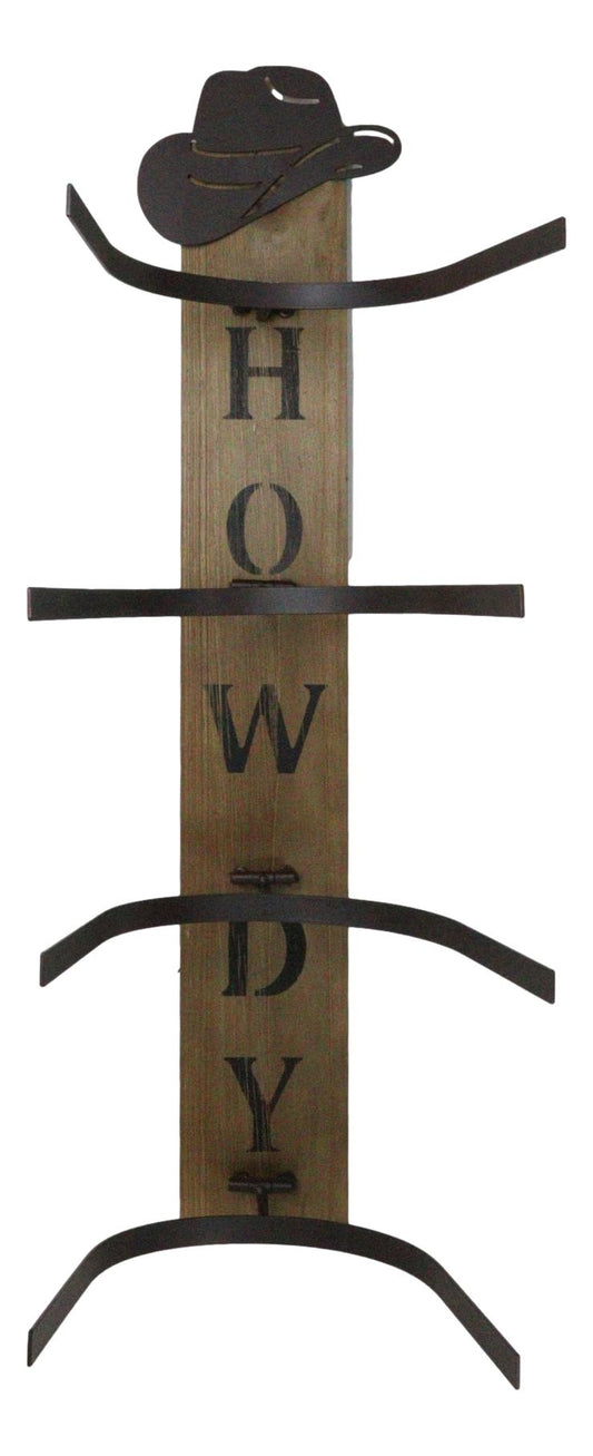 Rustic Western Howdy 4 Slot Cowboy Cowgirl Hats Wall Rack Hanger Organizer