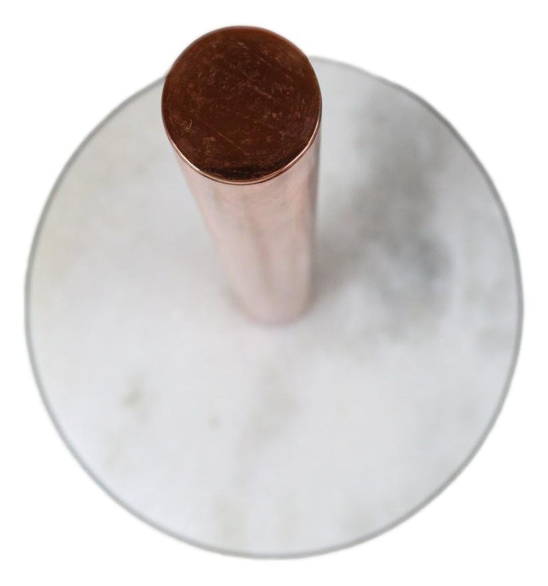 Natural Round White Marble With Copper Tone Metal Rod Modern Paper Towel Holder