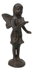 Cast Iron Small Whimsical Fairy Talking With Bird Decorative Sculpture 6.5"H