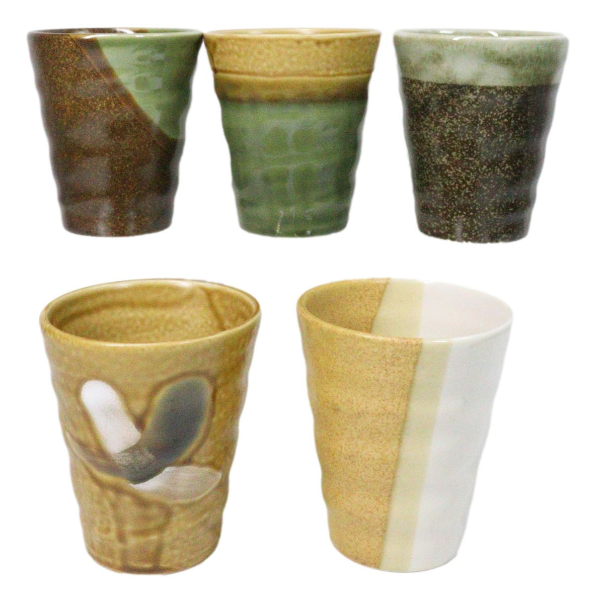 Abstract Art Tenmoku Glazed Ceramic 10oz Coffee Tea Cup Set of 5 Made In Japan