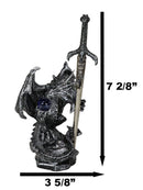 Legendary Silver Sorcerer Dragon Carrying Orb and Sword Letter Opener Figurine