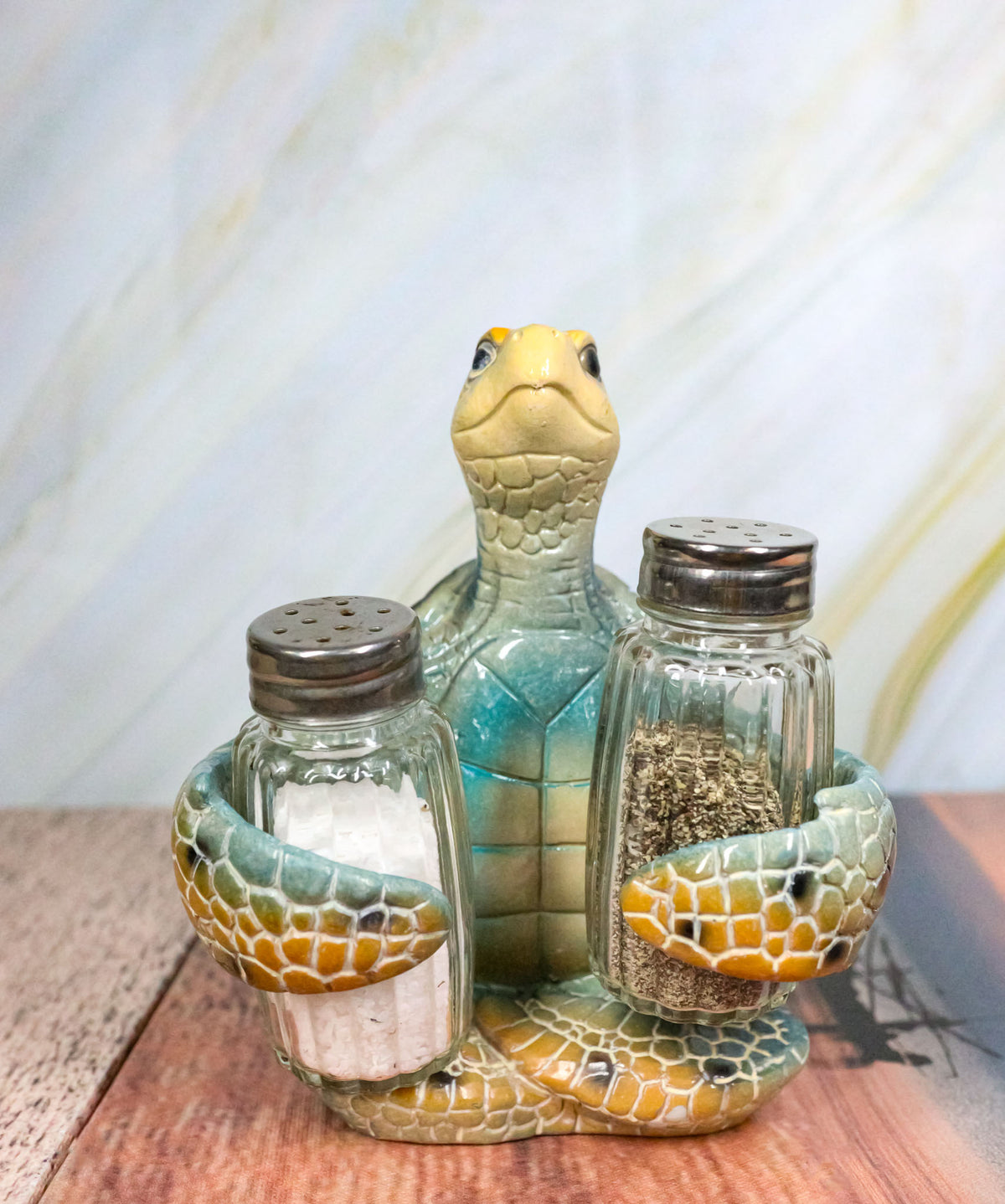 Nautical Marine Blue Giant Sea Turtle Hugging Salt And Pepper Shakers Holder Set - Ebros Gift