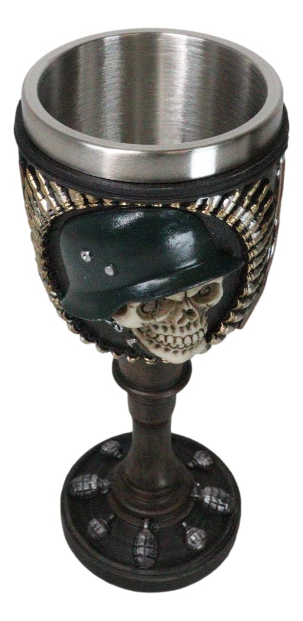 Military Army Platoon Soldier Skull With Helmet Bullets And Rifles Wine Goblet