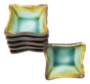Pack Of 6 Green Midori Kannyu Porcelain Wavy Square Shaped Sauce Dishes 3oz